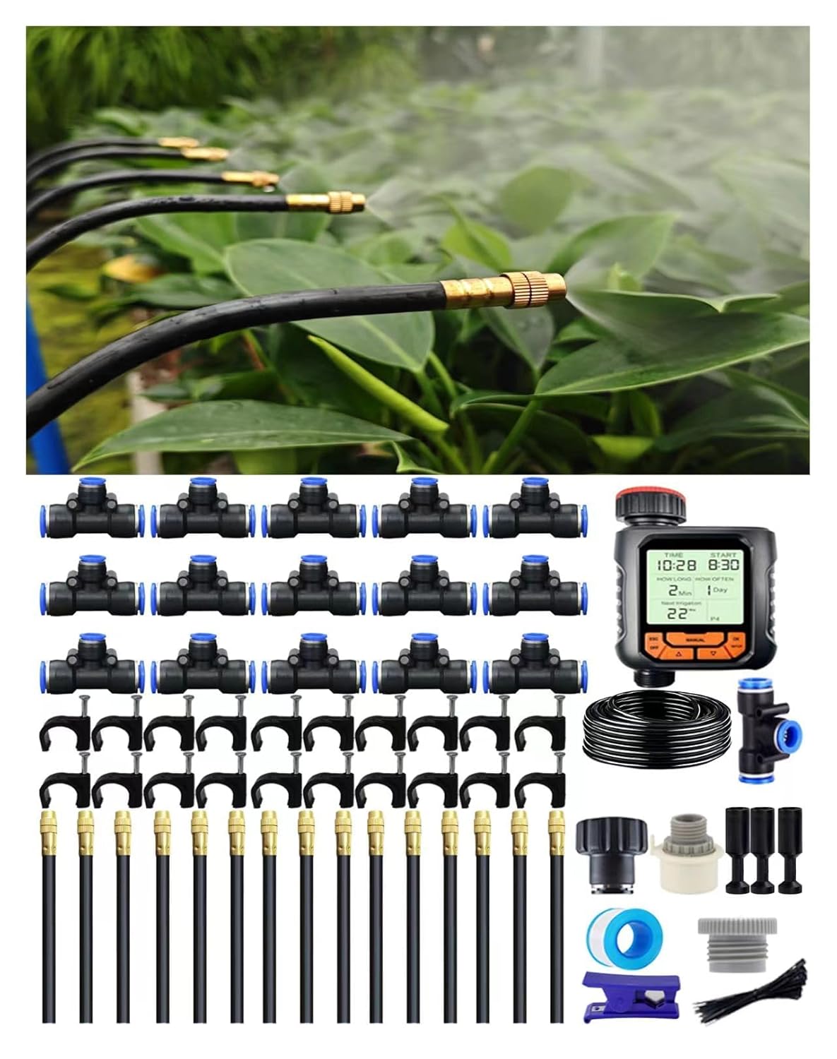 Drip Irrigation System,Automatic Garden Watering System, 360 Degree Adjustable Garden Sprinkler, High Output Mist Spray Nozzle for Potted Plants, Easy Connect & Rotating Head, Customizable Water Flow