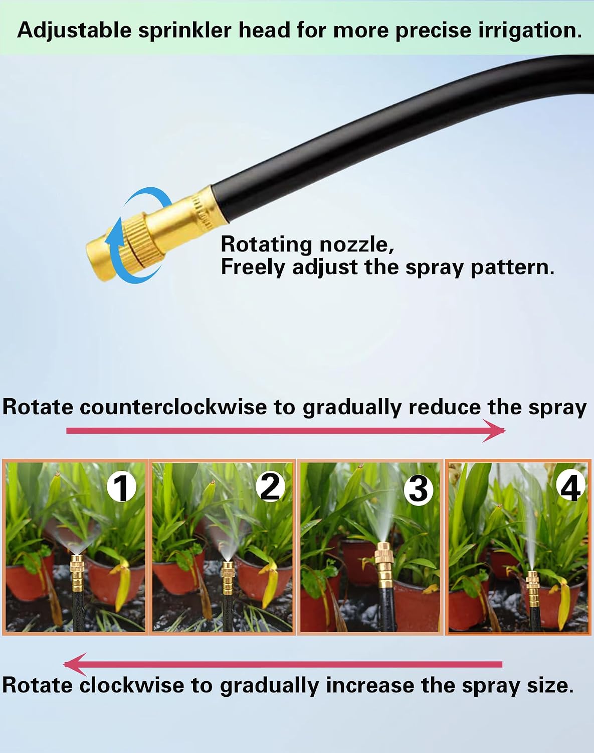 Drip Irrigation System,Automatic Garden Watering System, 360 Degree Adjustable Garden Sprinkler, High Output Mist Spray Nozzle for Potted Plants, Easy Connect & Rotating Head, Customizable Water Flow