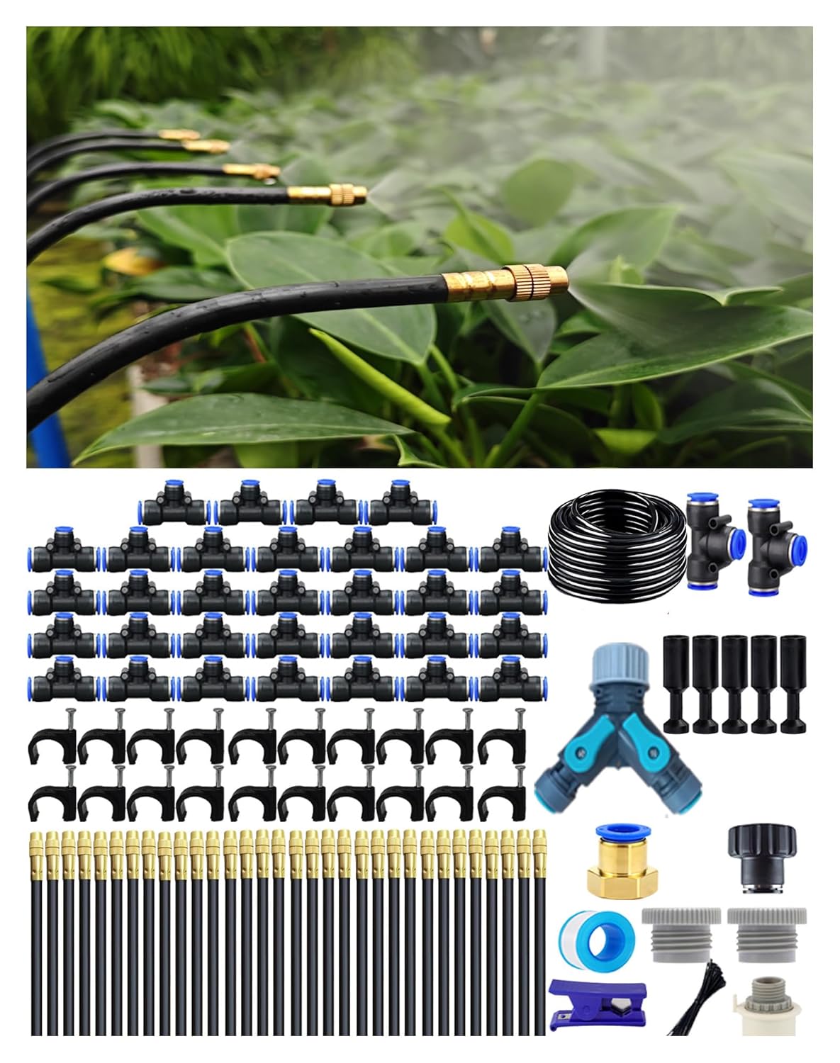 Drip Irrigation System,Automatic Garden Watering System, 360 Degree Adjustable Garden Sprinkler, High Output Mist Spray Nozzle for Potted Plants, Easy Connect & Rotating Head, Customizable Water Flow