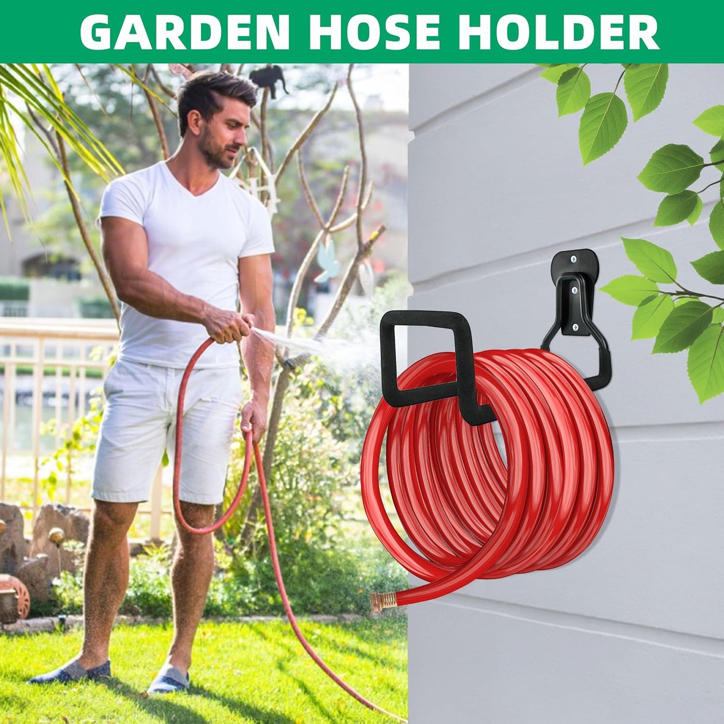 Heavy Duty Garden Hose Holder, Wall Mount Metal Hanger for Outside Yard