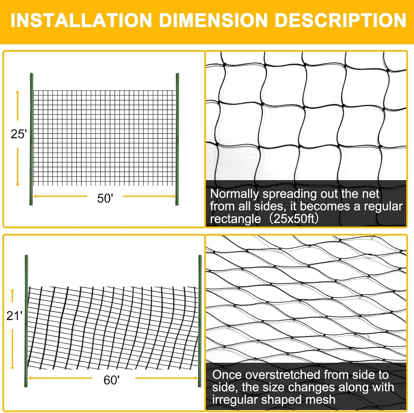 Bird Netting for Chicken Coop, 25'x50' with 2.4" Square Mesh