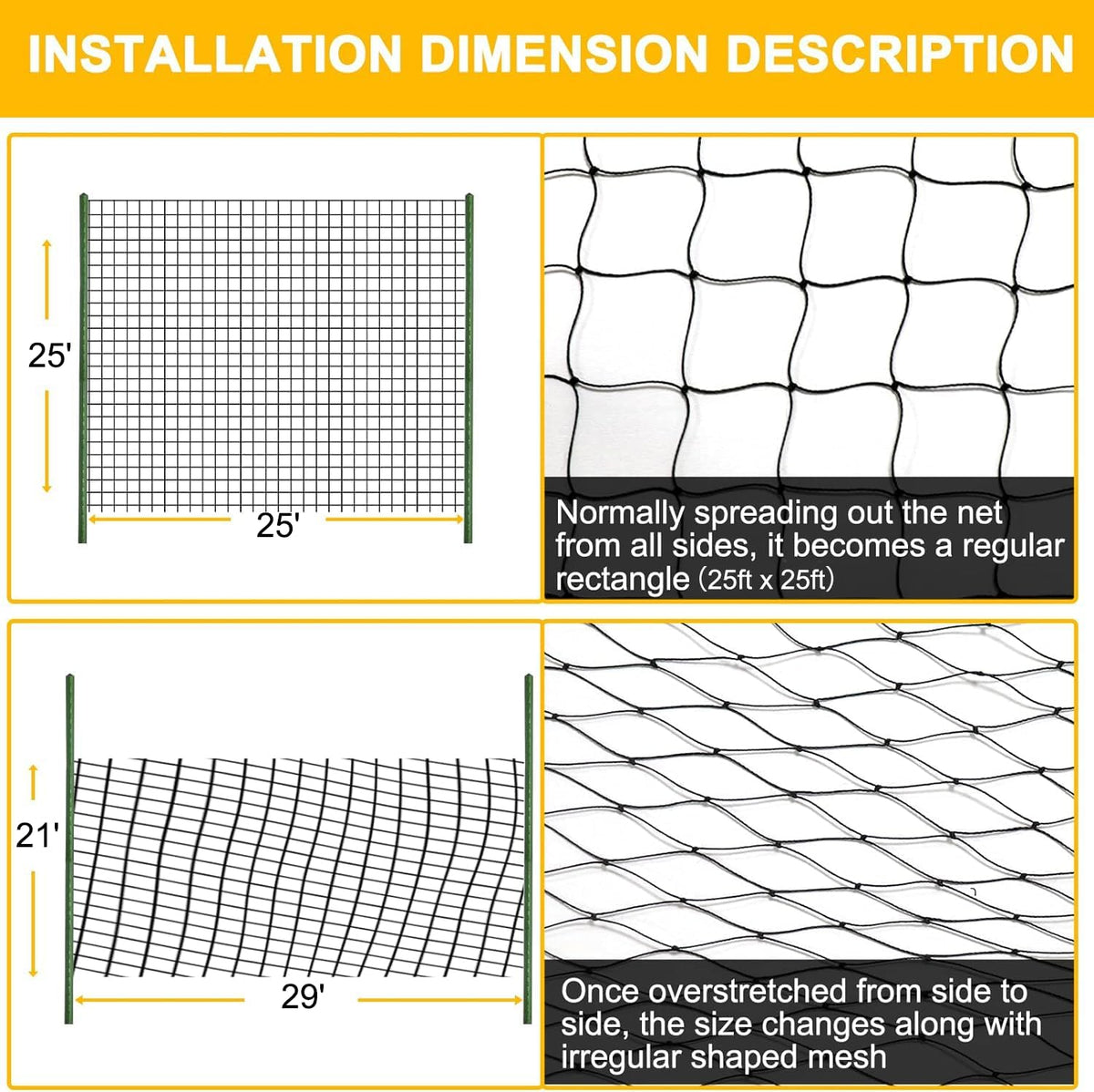Bird Netting for Chicken Coop, 25'x50' with 2.4" Square Mesh