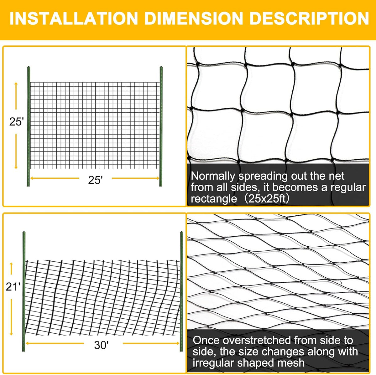 Bird Netting for Chicken Coop, 25'x50' with 2.4" Square Mesh