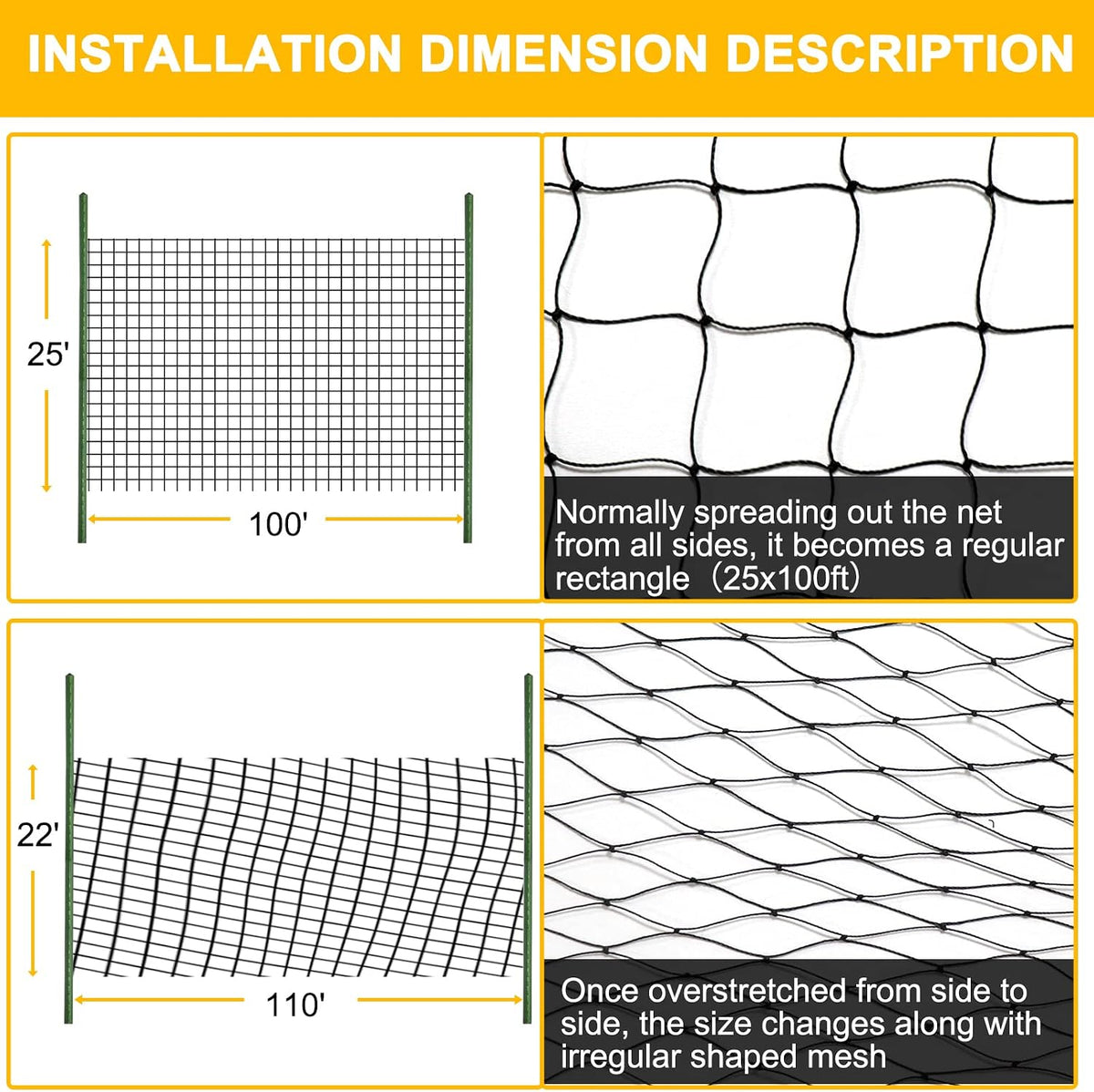 Bird Netting for Chicken Coop, 25'x50' with 2.4" Square Mesh