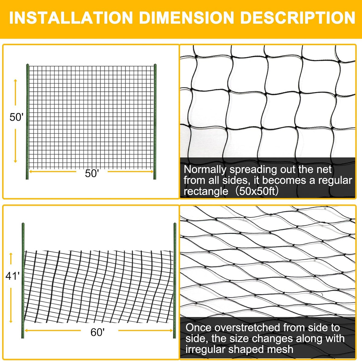 Bird Netting for Chicken Coop, 25'x50' with 2.4" Square Mesh