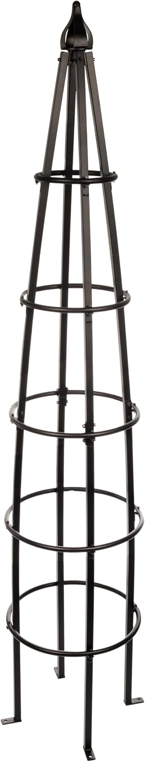 Tall Iron Obelisk Trellis 8 Ft – Outdoor Garden Obelisk for Climbing Plants, Black Powder Coated Metal, Architectural Yard Structure