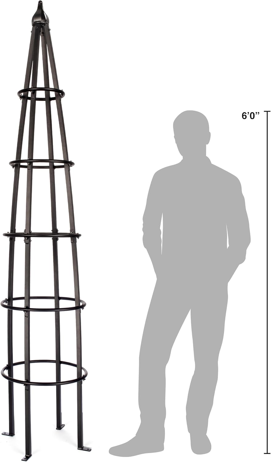 Tall Iron Obelisk Trellis 8 Ft – Outdoor Garden Obelisk for Climbing Plants, Black Powder Coated Metal, Architectural Yard Structure