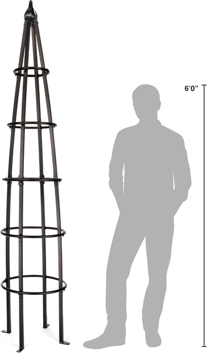 Tall Iron Obelisk Trellis 8 Ft – Outdoor Garden Obelisk for Climbing Plants, Black Powder Coated Metal, Architectural Yard Structure