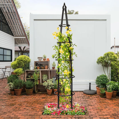 Tall Iron Obelisk Trellis 8 Ft – Outdoor Garden Obelisk for Climbing Plants, Black Powder Coated Metal, Architectural Yard Structure