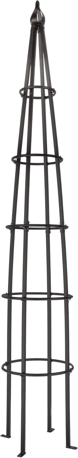 Tall Iron Obelisk Trellis 8 Ft – Outdoor Garden Obelisk for Climbing Plants, Black Powder Coated Metal, Architectural Yard Structure