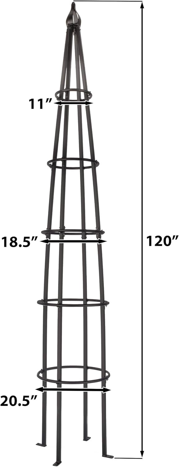 Tall Iron Obelisk Trellis 8 Ft – Outdoor Garden Obelisk for Climbing Plants, Black Powder Coated Metal, Architectural Yard Structure