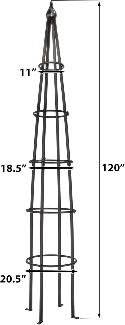 Tall Iron Obelisk Trellis 8 Ft – Outdoor Garden Obelisk for Climbing Plants, Black Powder Coated Metal, Architectural Yard Structure