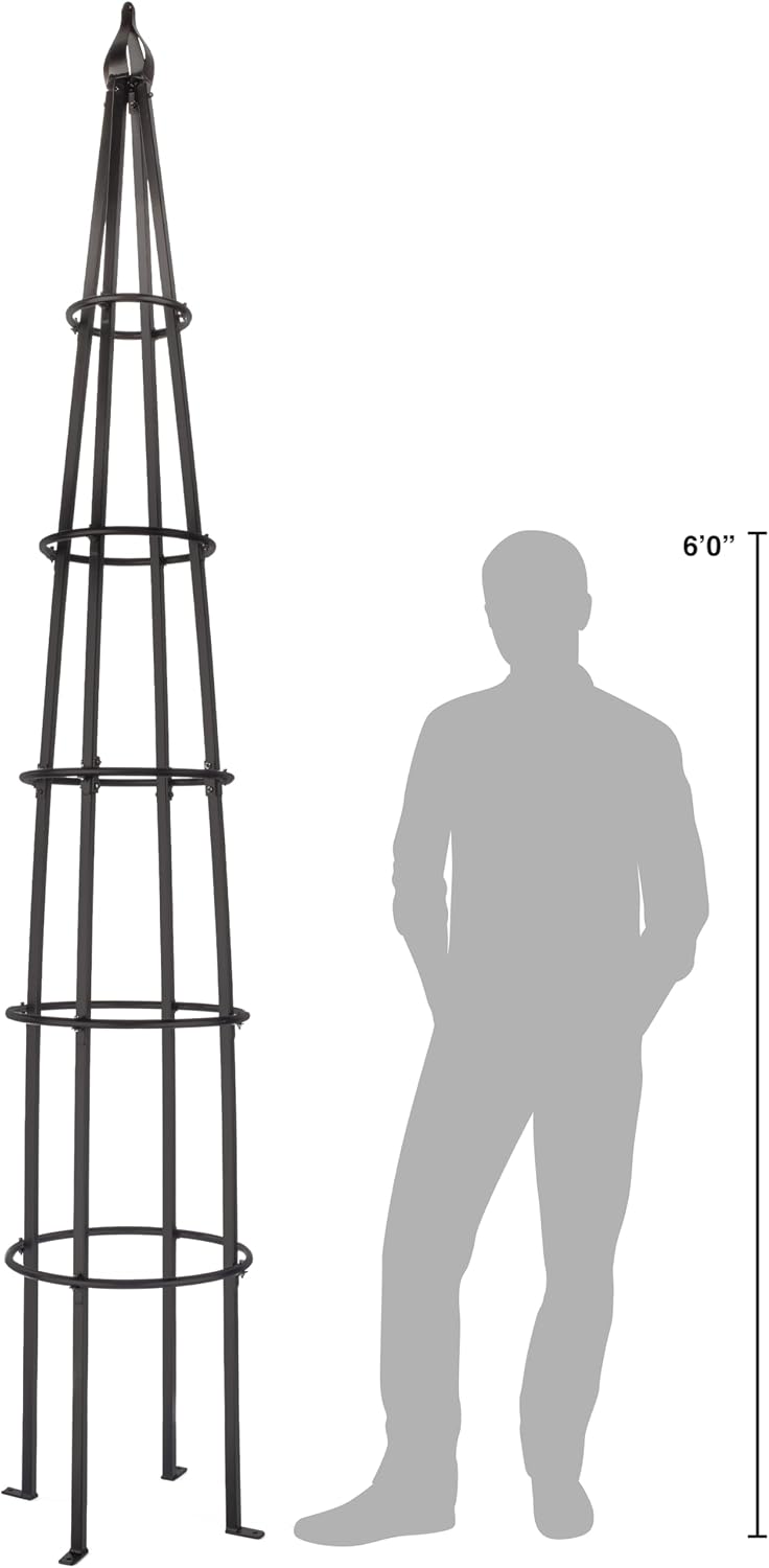 Tall Iron Obelisk Trellis 8 Ft – Outdoor Garden Obelisk for Climbing Plants, Black Powder Coated Metal, Architectural Yard Structure