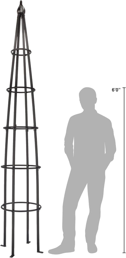 Tall Iron Obelisk Trellis 8 Ft – Outdoor Garden Obelisk for Climbing Plants, Black Powder Coated Metal, Architectural Yard Structure