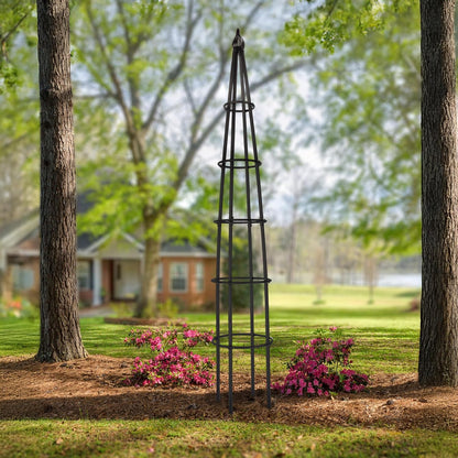 Tall Iron Obelisk Trellis 8 Ft – Outdoor Garden Obelisk for Climbing Plants, Black Powder Coated Metal, Architectural Yard Structure