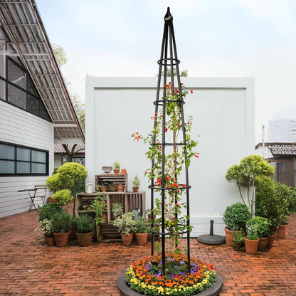 Tall Iron Obelisk Trellis 8 Ft – Outdoor Garden Obelisk for Climbing Plants, Black Powder Coated Metal, Architectural Yard Structure