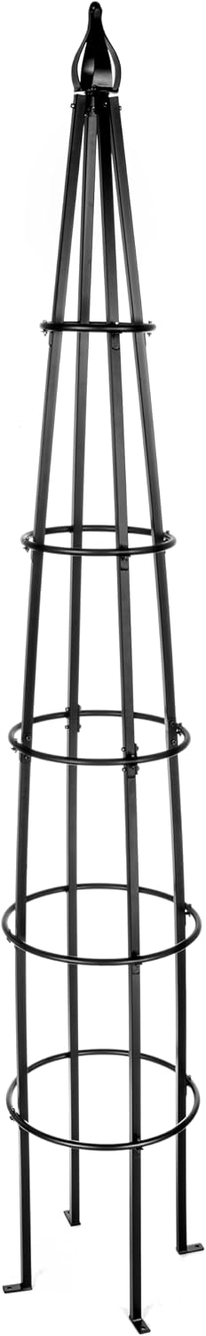 Tall Iron Obelisk Trellis 8 Ft – Outdoor Garden Obelisk for Climbing Plants, Black Powder Coated Metal, Architectural Yard Structure