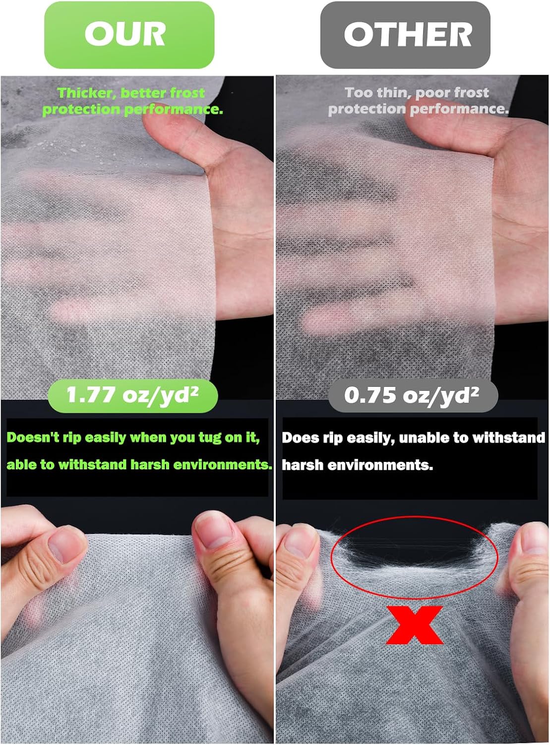 Thicker Plant Covers Freeze Protection 1.77 oz/yd², 10ft x 33ft Reusable