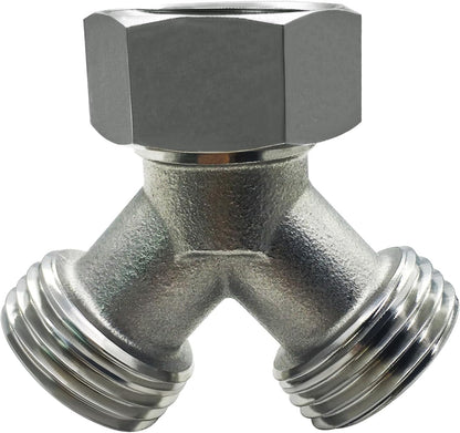 Stainless Steel Garden Hose Splitter 2 Way Y Connector Heavy Duty for Outdoor Garden Faucet Hose Bib