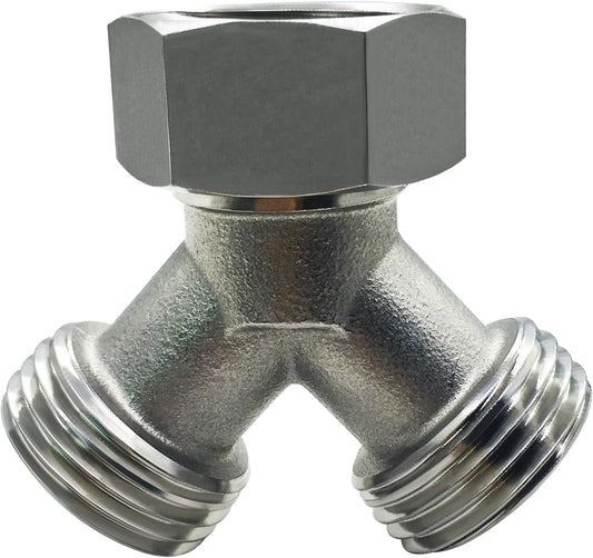 Stainless Steel Garden Hose Splitter 2 Way Y Connector Heavy Duty for Outdoor Garden Faucet Hose Bib
