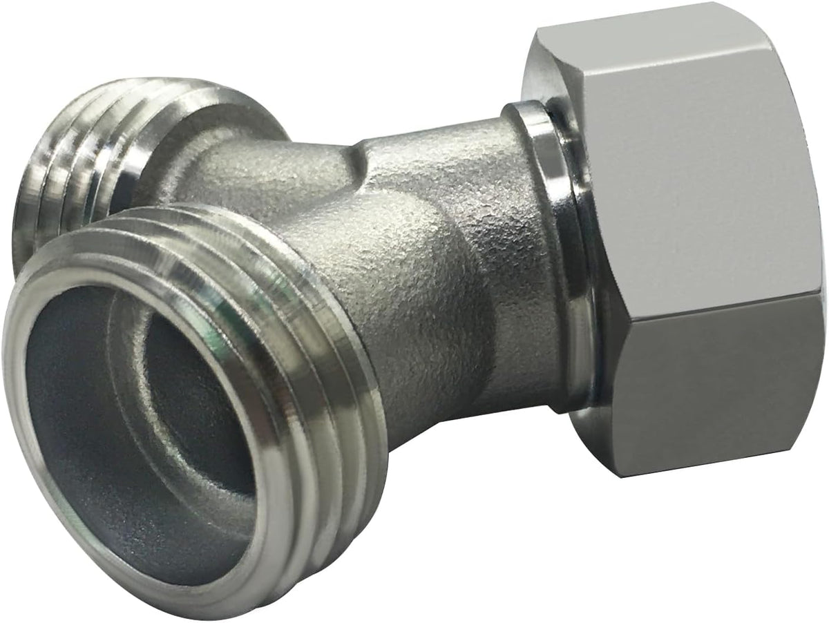 Stainless Steel Garden Hose Splitter 2 Way Y Connector Heavy Duty for Outdoor Garden Faucet Hose Bib
