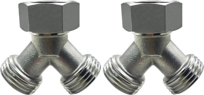 Stainless Steel Garden Hose Splitter 2 Way Y Connector Heavy Duty for Outdoor Garden Faucet Hose Bib