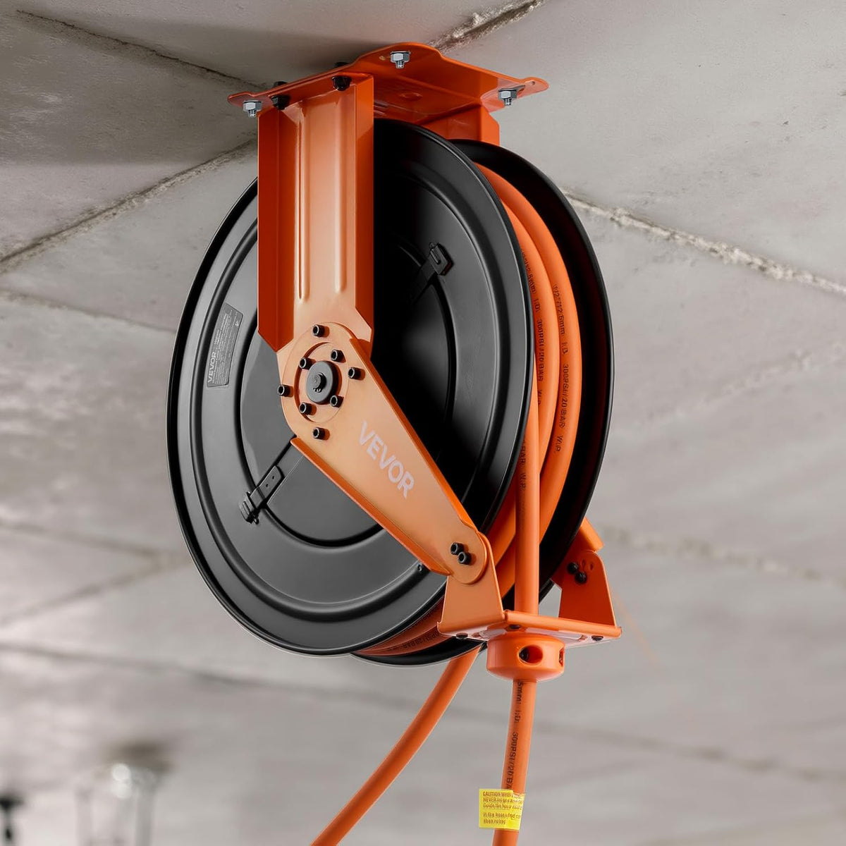 Retractable Air Hose Reel, 1/2 Inch x 50 FT Rubber Air Hose Max 300PSI, Auto Rewind Air-Compressor Hoses Reel with 5 ft Lead in, Ceiling/Wall Mount Heavy Duty Steel Double Arm