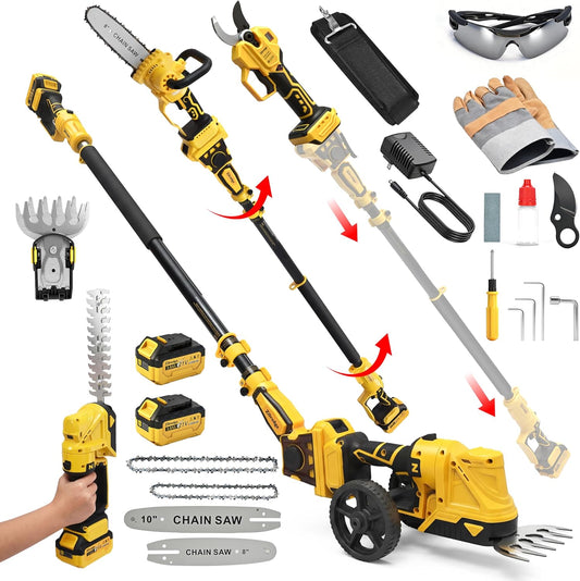 8”/ 10” Electric Pole Saw, Pruning Shears, Pole Hedge Trimmer, Grass Shears Combo, Extendable Garden Tools for Outdoor & Yard Use, Cordless Tree Pruner, Branch Cutter, Compatible with Dewalt Battery