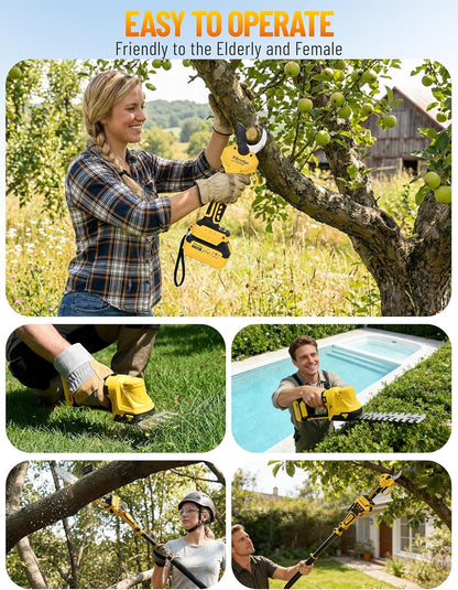 8”/ 10” Electric Pole Saw, Pruning Shears, Pole Hedge Trimmer, Grass Shears Combo, Extendable Garden Tools for Outdoor & Yard Use, Cordless Tree Pruner, Branch Cutter, Compatible with Dewalt Battery