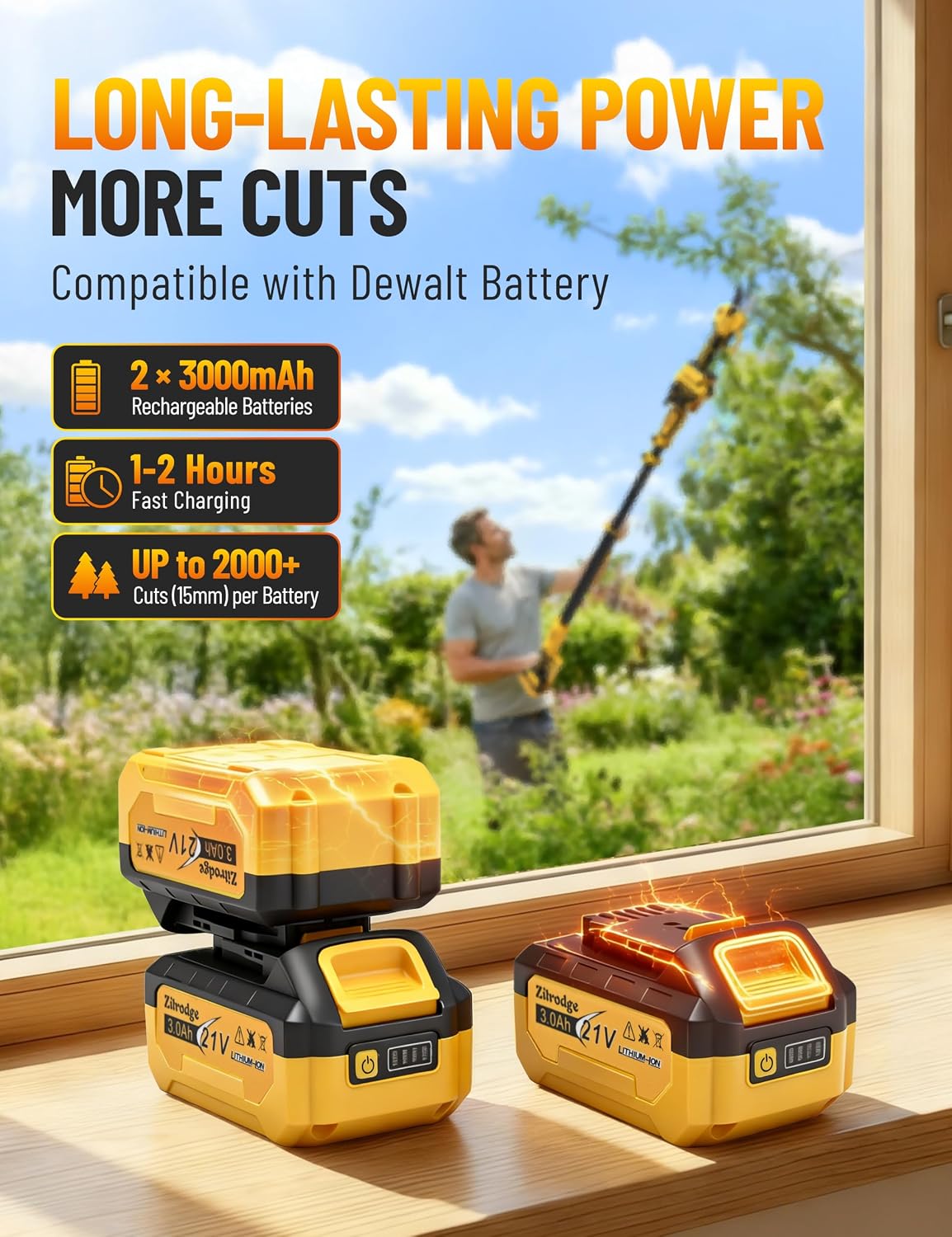 8”/ 10” Electric Pole Saw, Pruning Shears, Pole Hedge Trimmer, Grass Shears Combo, Extendable Garden Tools for Outdoor & Yard Use, Cordless Tree Pruner, Branch Cutter, Compatible with Dewalt Battery