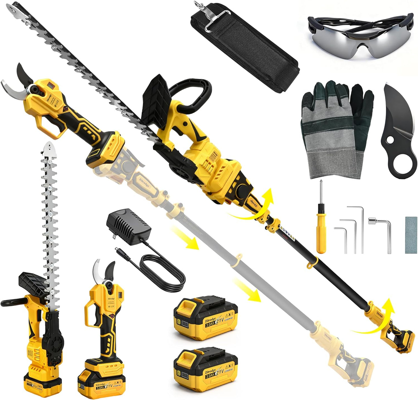 8”/ 10” Electric Pole Saw, Pruning Shears, Pole Hedge Trimmer, Grass Shears Combo, Extendable Garden Tools for Outdoor & Yard Use, Cordless Tree Pruner, Branch Cutter, Compatible with Dewalt Battery