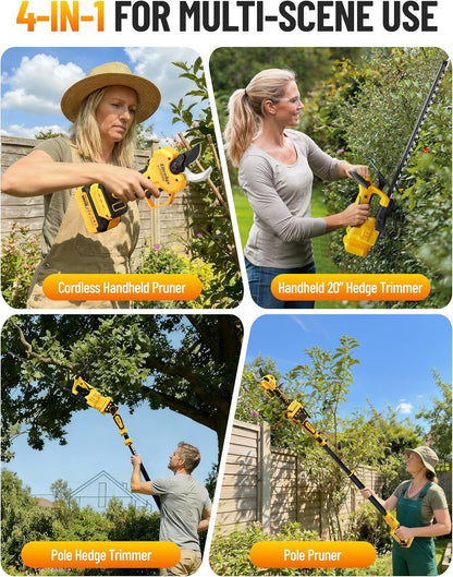 8”/ 10” Electric Pole Saw, Pruning Shears, Pole Hedge Trimmer, Grass Shears Combo, Extendable Garden Tools for Outdoor & Yard Use, Cordless Tree Pruner, Branch Cutter, Compatible with Dewalt Battery