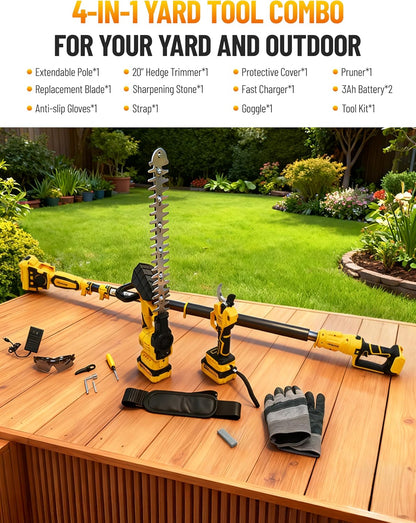 8”/ 10” Electric Pole Saw, Pruning Shears, Pole Hedge Trimmer, Grass Shears Combo, Extendable Garden Tools for Outdoor & Yard Use, Cordless Tree Pruner, Branch Cutter, Compatible with Dewalt Battery