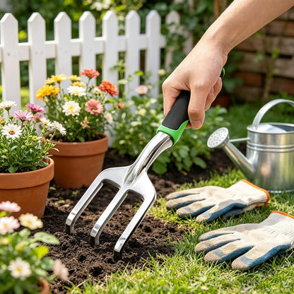 Stainless Steel Garden Tool Set，3 Pieces, Including Hand Shovel & Transplant Shovel & Hand Rake with Non-Slip Soft Ergonomic Handle (Green).