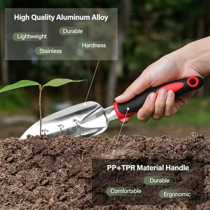 Stainless Steel Garden Tool Set，3 Pieces, Including Hand Shovel & Transplant Shovel & Hand Rake with Non-Slip Soft Ergonomic Handle (Green).