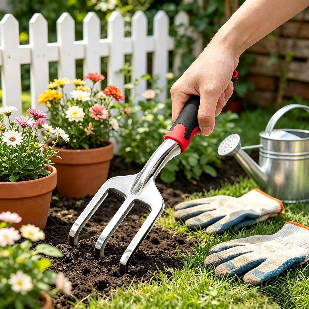 Stainless Steel Garden Tool Set，3 Pieces, Including Hand Shovel & Transplant Shovel & Hand Rake with Non-Slip Soft Ergonomic Handle (Green).