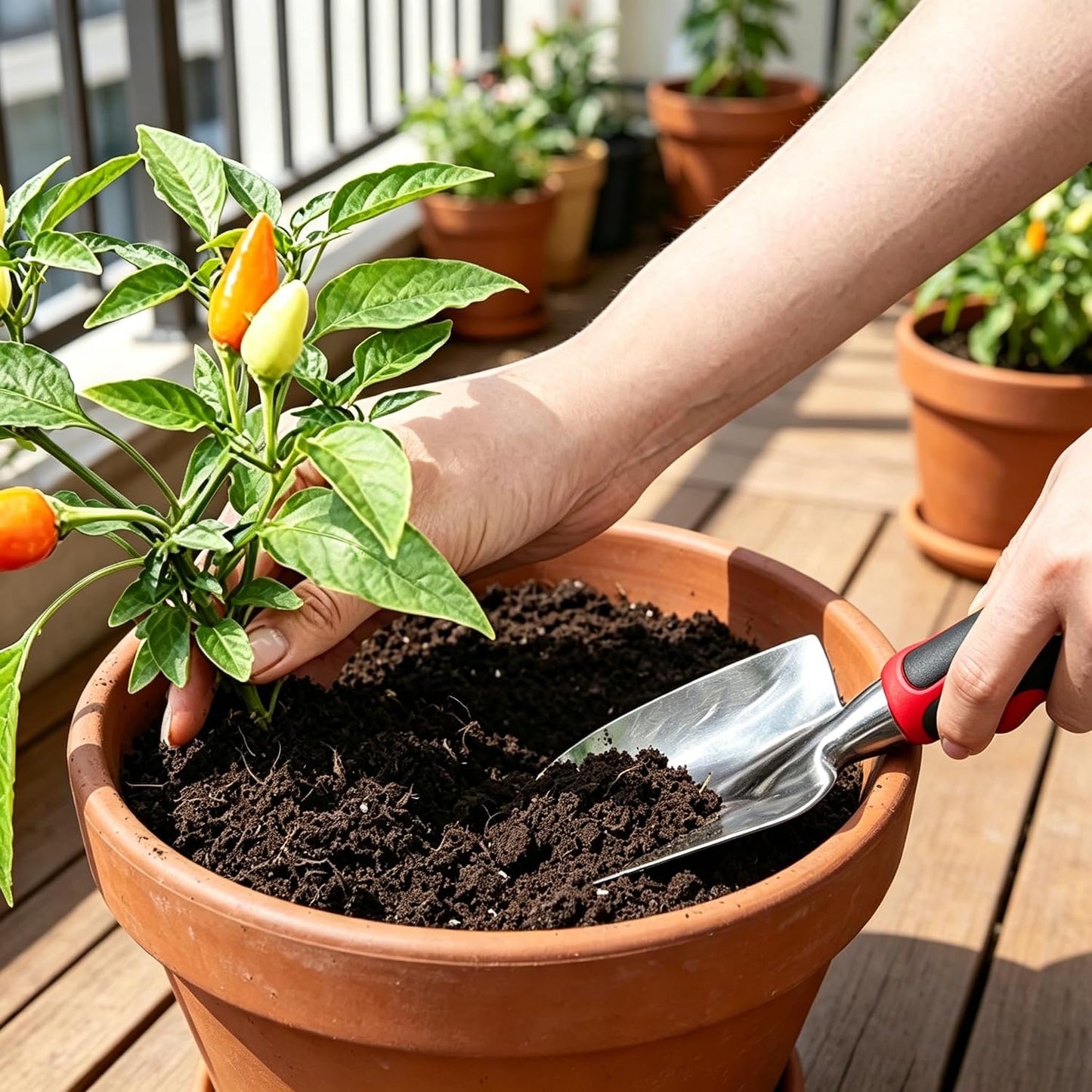 Stainless Steel Garden Tool Set，3 Pieces, Including Hand Shovel & Transplant Shovel & Hand Rake with Non-Slip Soft Ergonomic Handle (Green).