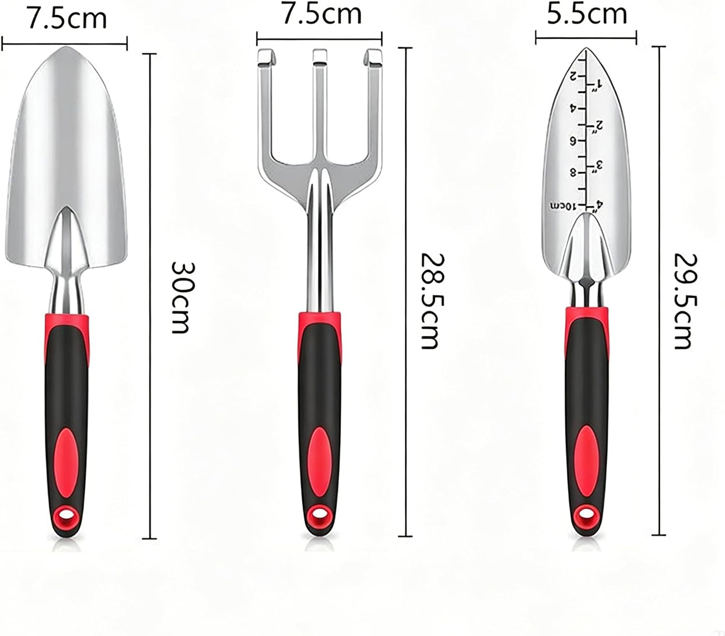 Stainless Steel Garden Tool Set，3 Pieces, Including Hand Shovel & Transplant Shovel & Hand Rake with Non-Slip Soft Ergonomic Handle (Green).