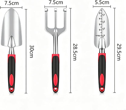 Stainless Steel Garden Tool Set，3 Pieces, Including Hand Shovel & Transplant Shovel & Hand Rake with Non-Slip Soft Ergonomic Handle (Green).