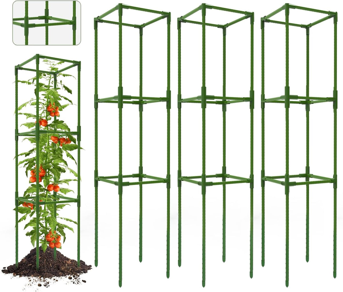 3 Pack Tomato Cage, Up to 47 Inch Adjustable Square Tomato Cages for Pots