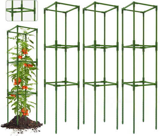 3 Pack Tomato Cage, Up to 47 Inch Adjustable Square Tomato Cages for Pots