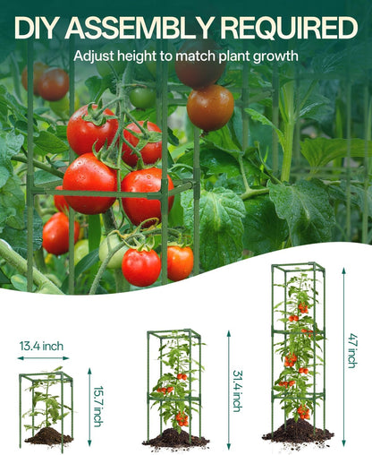 3 Pack Tomato Cage, Up to 47 Inch Adjustable Square Tomato Cages for Pots
