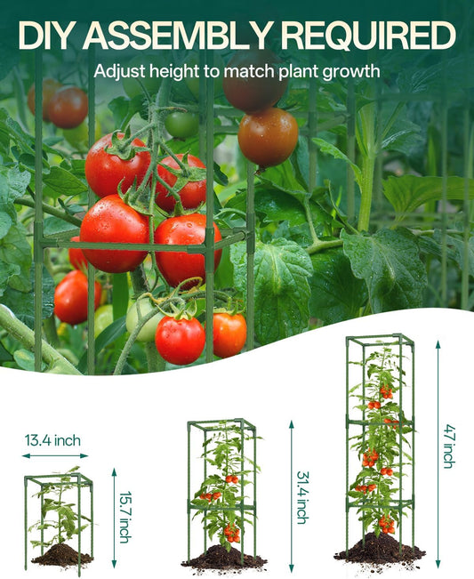 3 Pack Tomato Cage, Up to 47 Inch Adjustable Square Tomato Cages for Pots