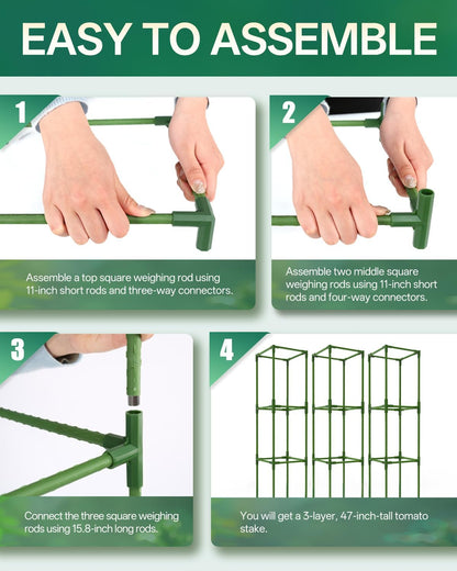 3 Pack Tomato Cage, Up to 47 Inch Adjustable Square Tomato Cages for Pots