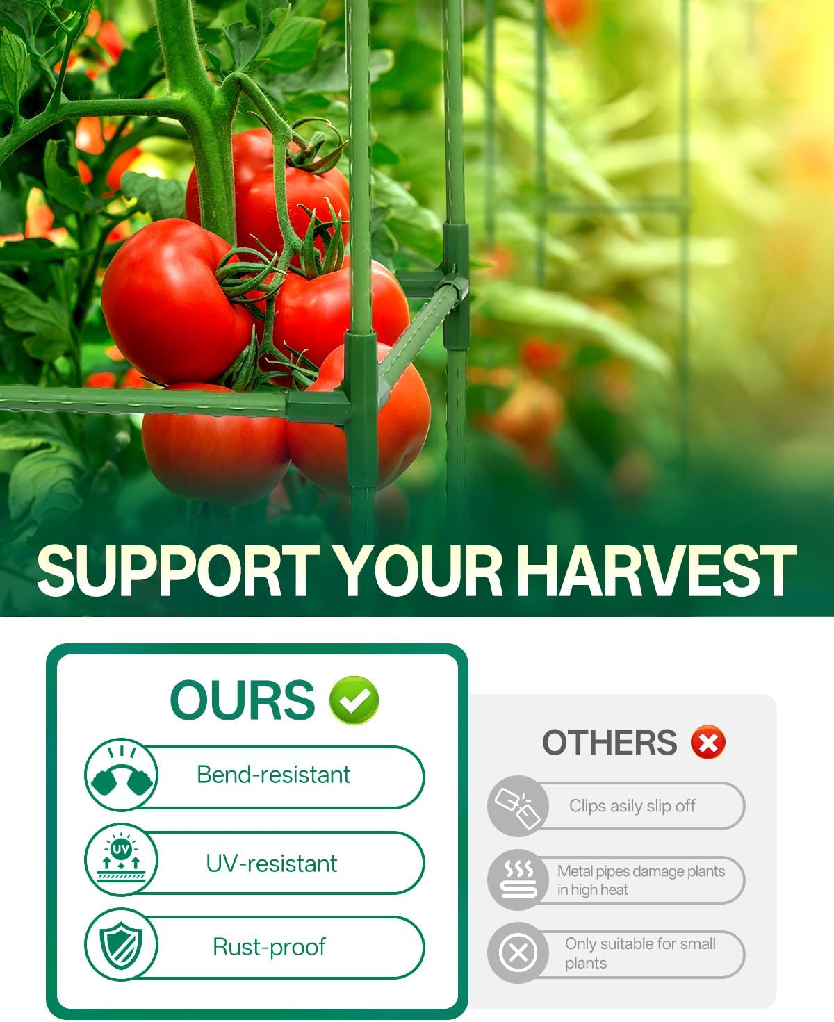 3 Pack Tomato Cage, Up to 47 Inch Adjustable Square Tomato Cages for Pots