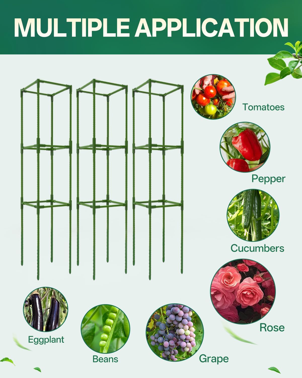 3 Pack Tomato Cage, Up to 47 Inch Adjustable Square Tomato Cages for Pots