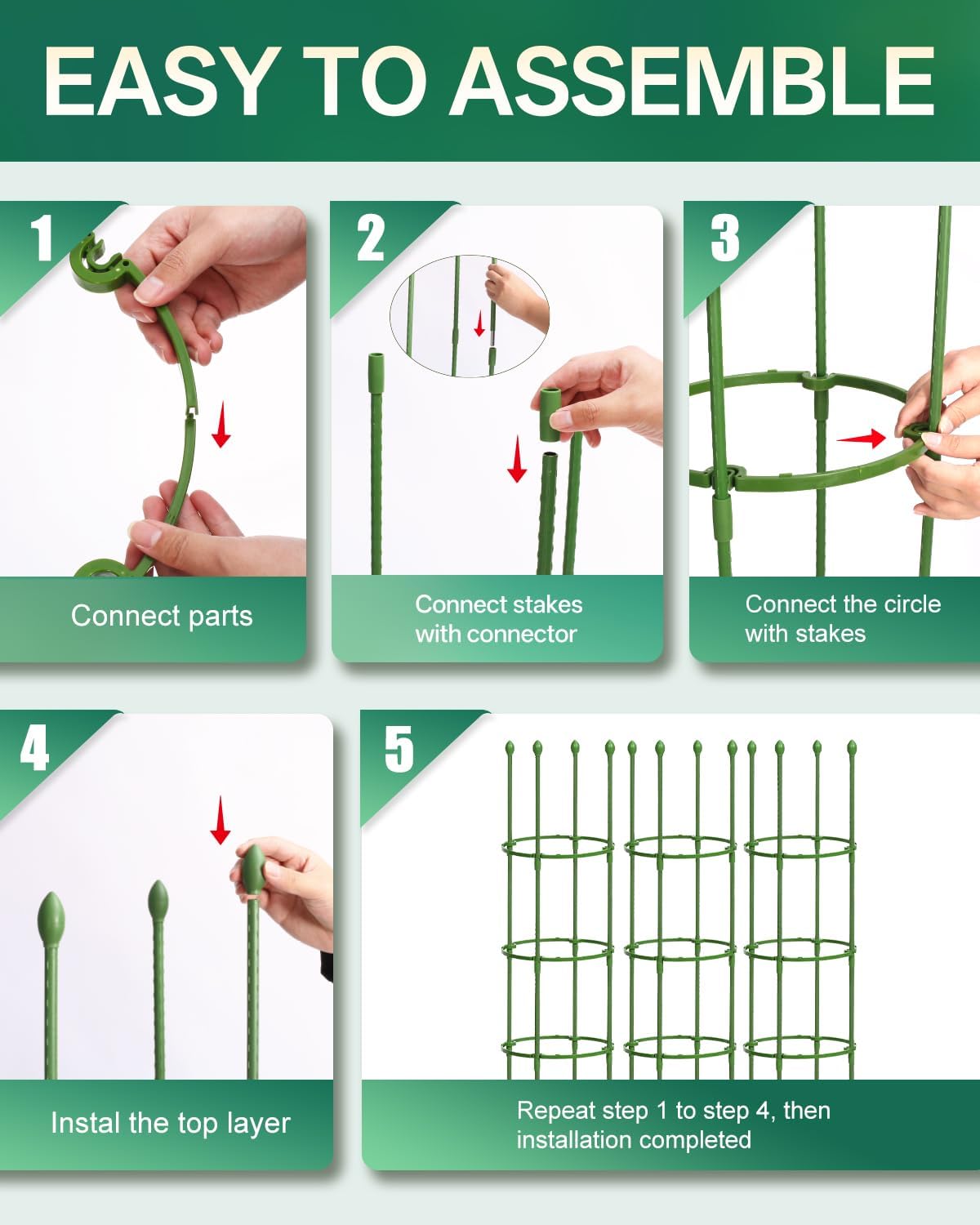 3 Pack Tomato Cage, Up to 47 Inch Adjustable Square Tomato Cages for Pots