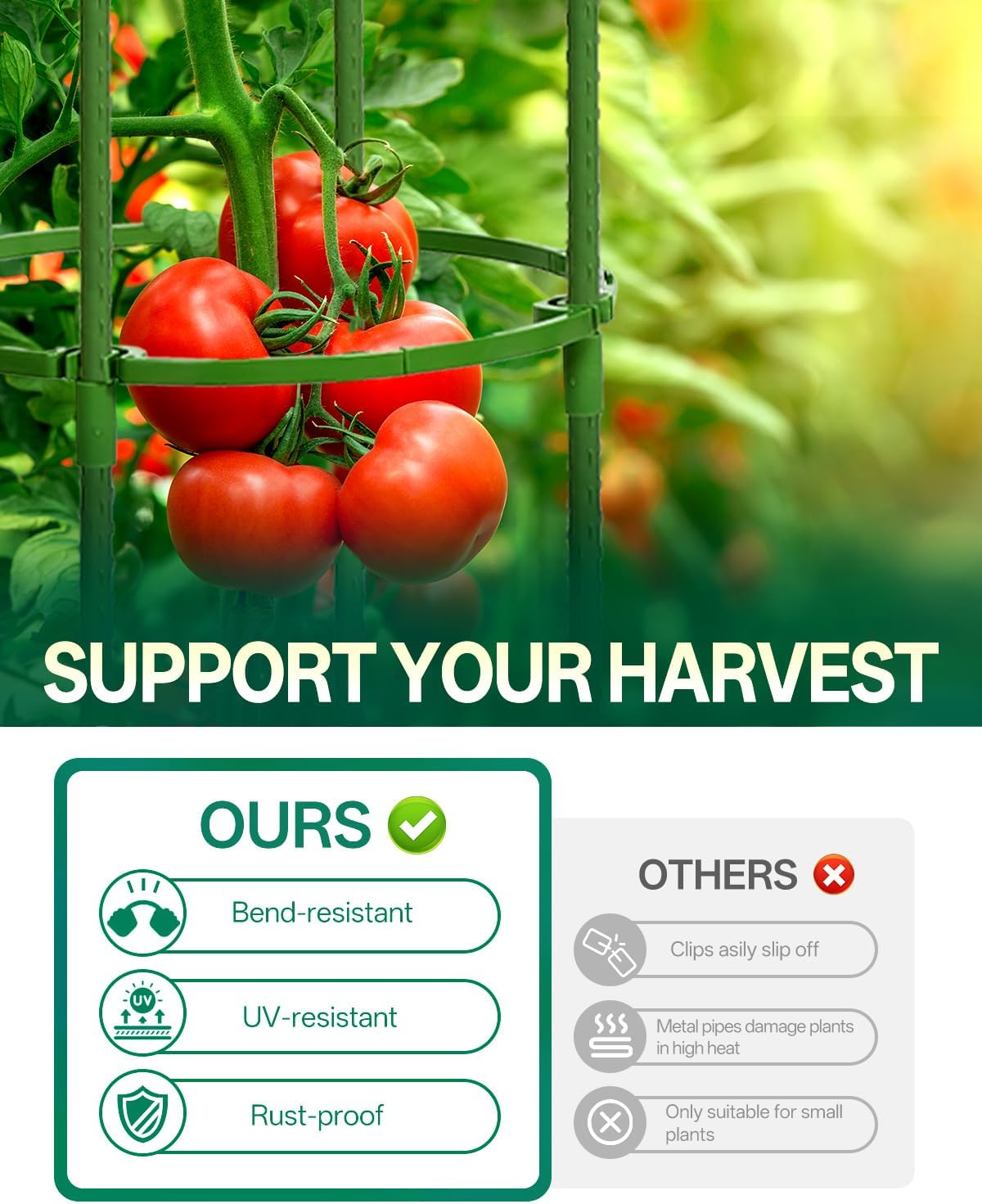 3 Pack Tomato Cage, Up to 47 Inch Adjustable Square Tomato Cages for Pots