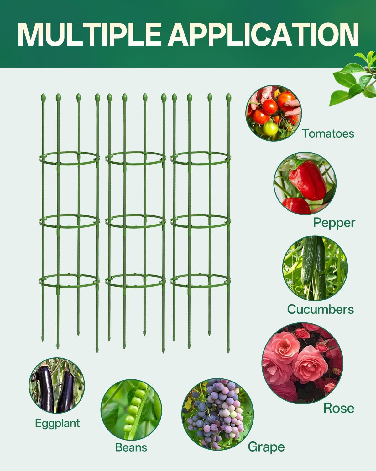 3 Pack Tomato Cage, Up to 47 Inch Adjustable Square Tomato Cages for Pots