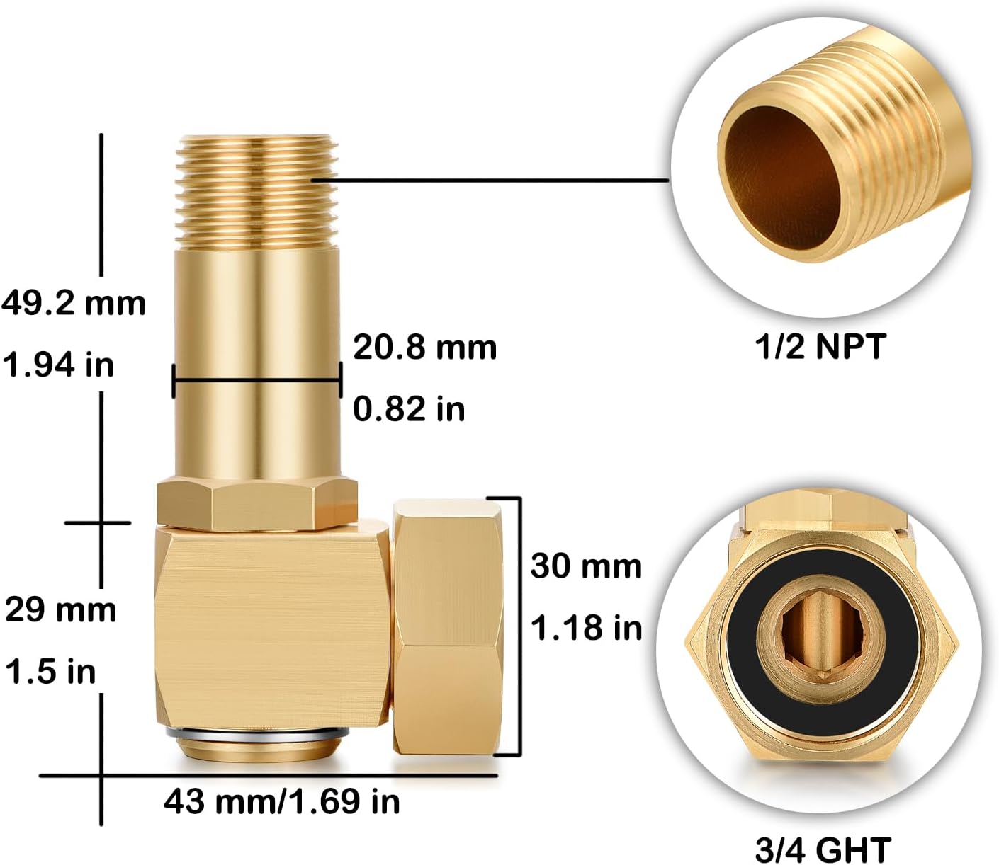 Garden Hose Reel Parts Fittings Swivel Elbow Connector Garden Hose Swivel Reel Replacement Parts Brass Replacement Part Swivel Adapter(2 PCS)